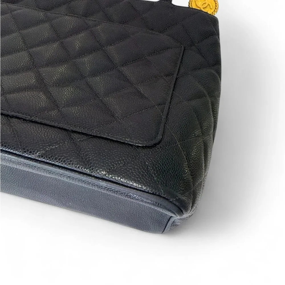 CHANEL Black Vintage CC Logo Caviar Leather Quilted Medallion Tote Bag - Picture 8 of 16